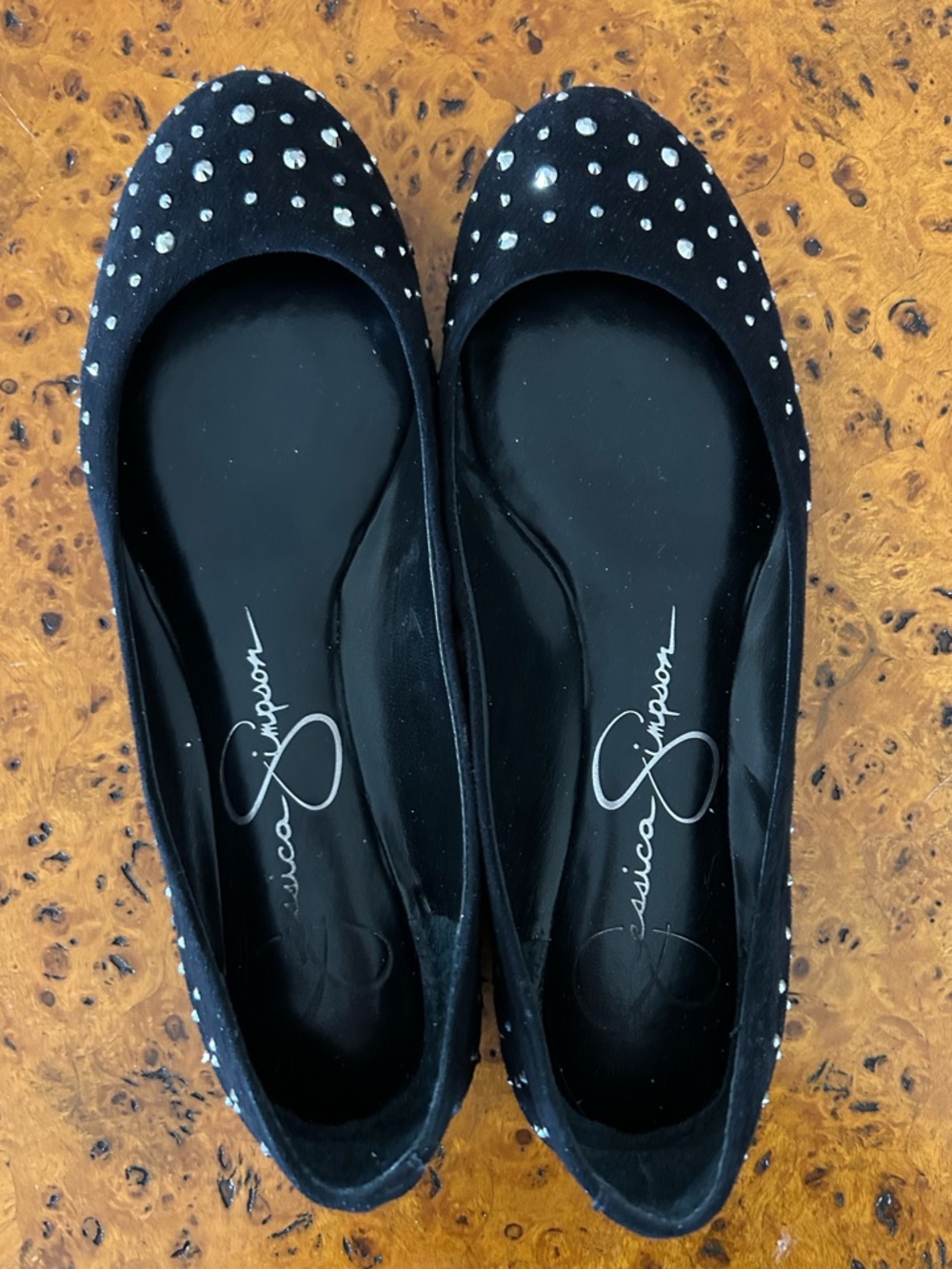 Jessica Simpson Black Studded Ballet Flats with Silver Accents